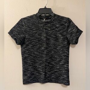 Free People Black Tweed Knit Short Sleeve Top